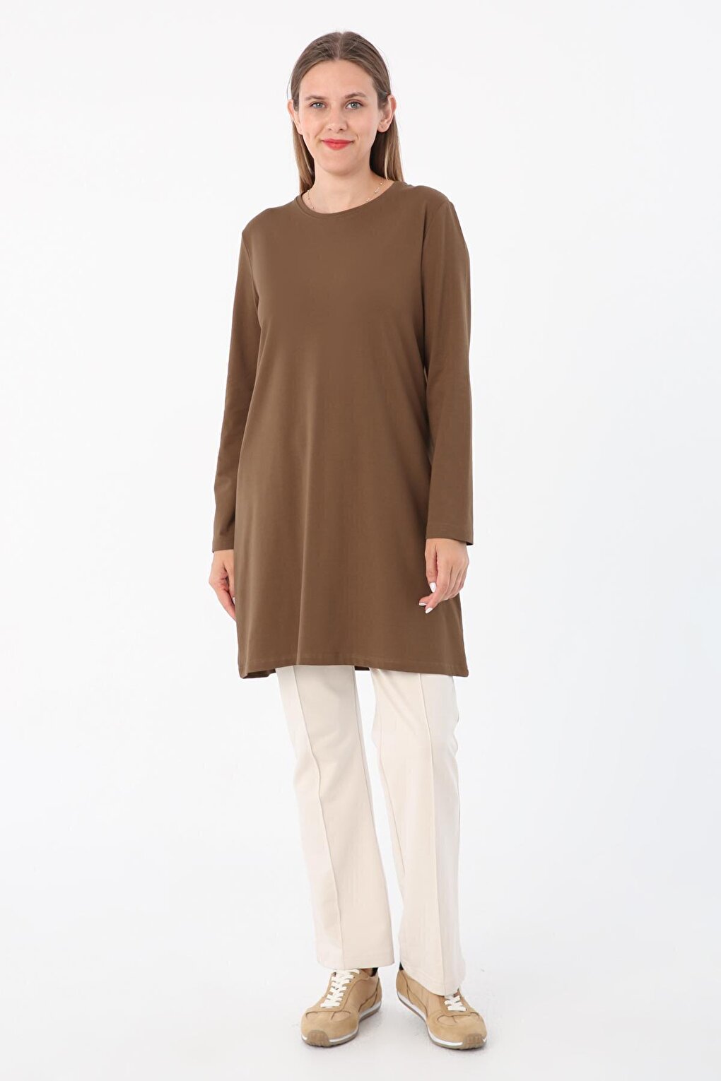 Brown Basic Cotton Single Jersey Sweat Tunic