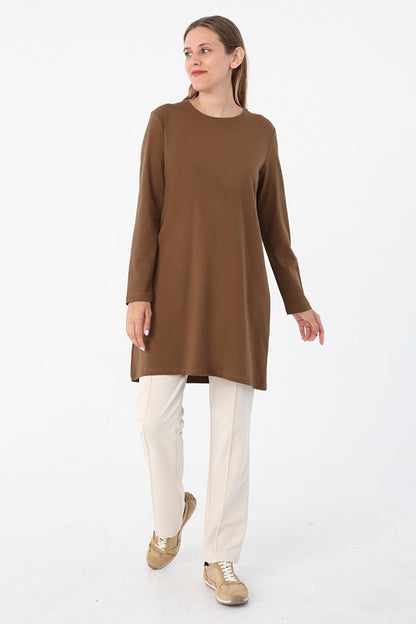 Brown Basic Cotton Single Jersey Sweat Tunic