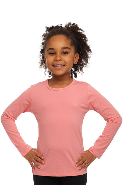 Salmon Girl's Plain Printed Lycra Long Sleeve T-Shirt