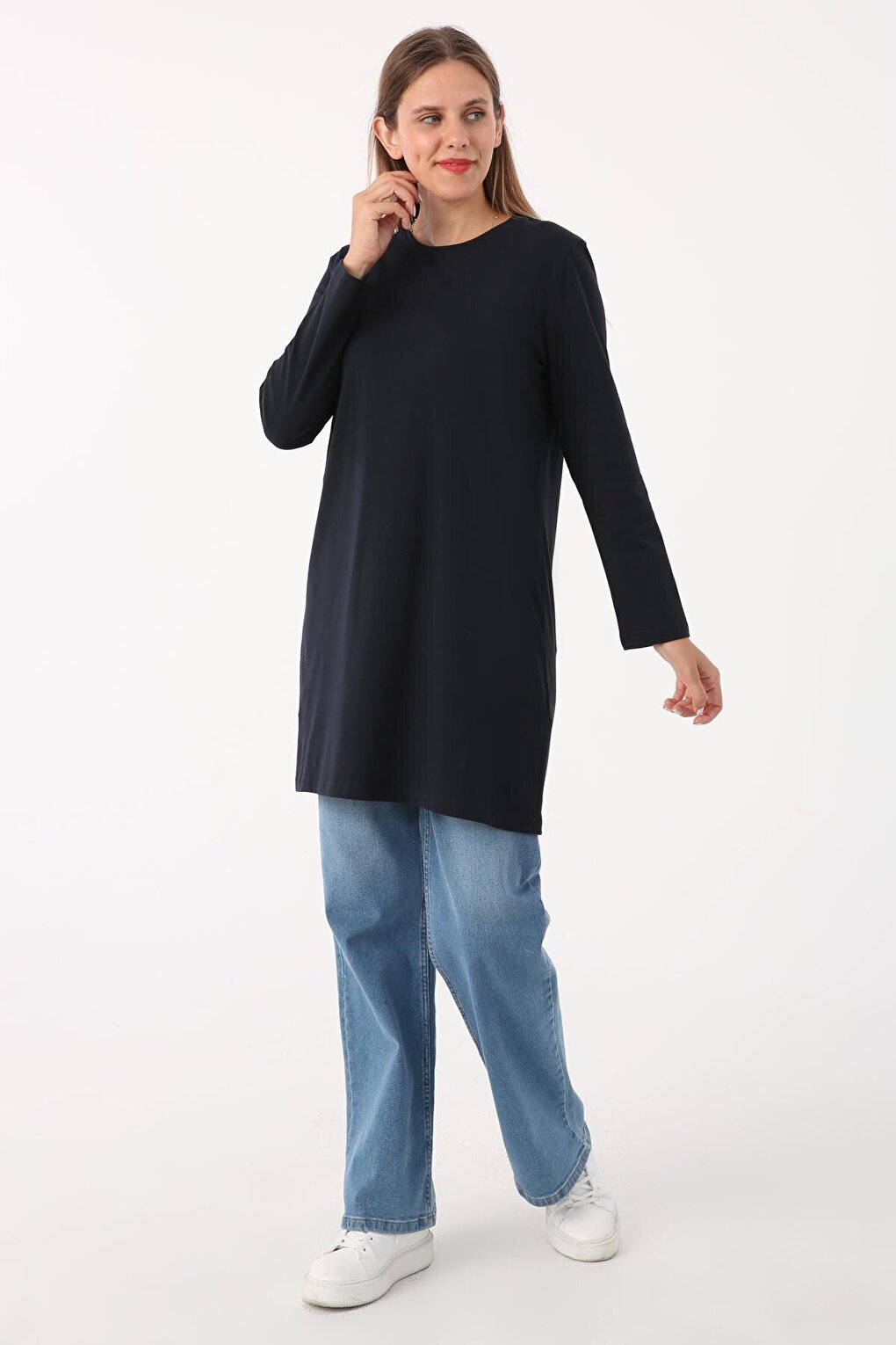 Navy Blue Basic Cotton Single Jersey Sweat Tunic