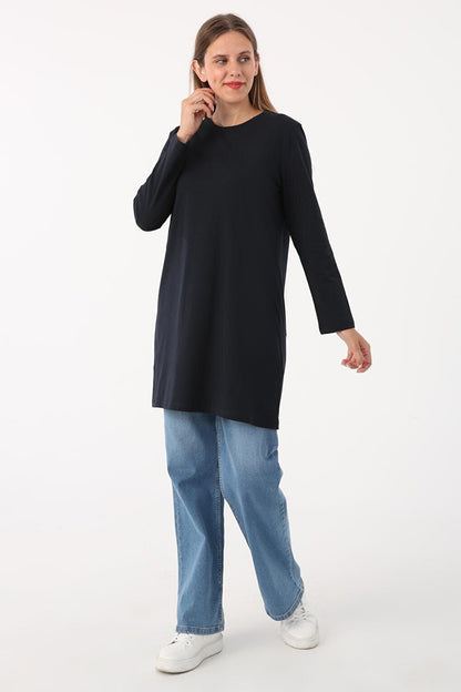 Navy Blue Basic Cotton Single Jersey Sweat Tunic