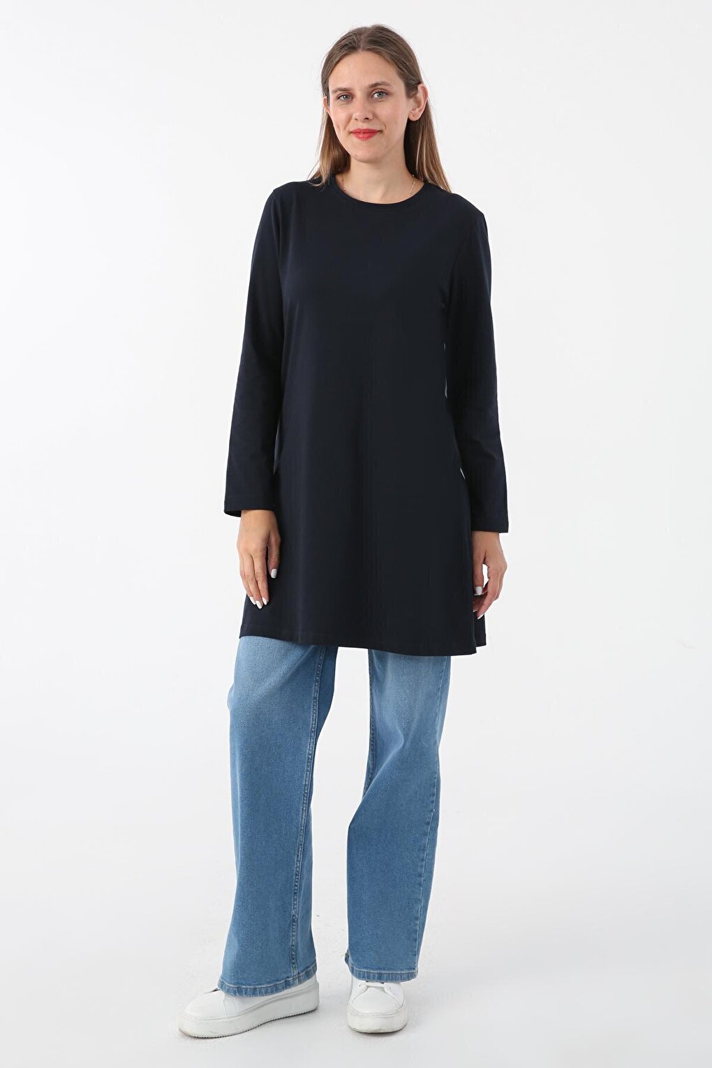 Navy Blue Basic Cotton Single Jersey Sweat Tunic