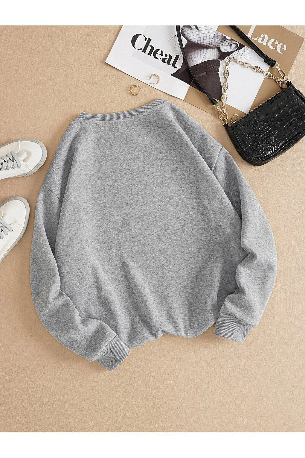 Women's GRAY Daisy Printed Crew Neck Sweatshirt