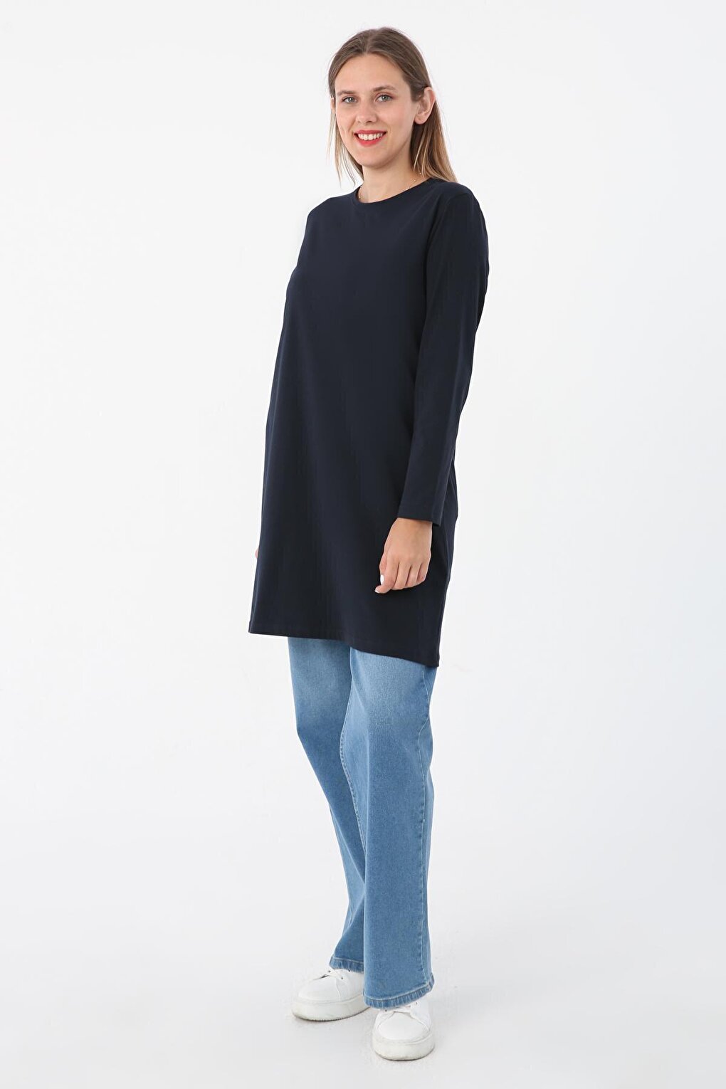 Navy Blue Basic Cotton Single Jersey Sweat Tunic