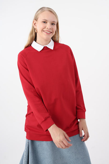 Red Crew Neck Raglan Sleeve Sweatshirt