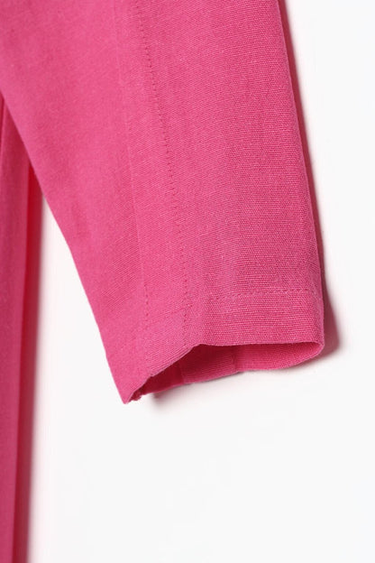 Fuchsia Shirt Collar Back Long Linen Tunic