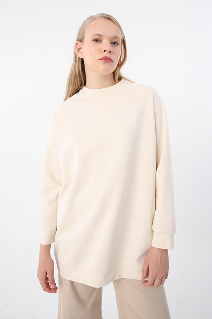 Ecru Crew Neck Raglan Sleeve Sweatshirt