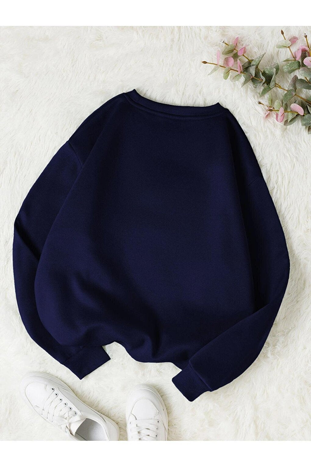 Women's DARK BLUE Daisy Printed Crew Neck Sweatshirt