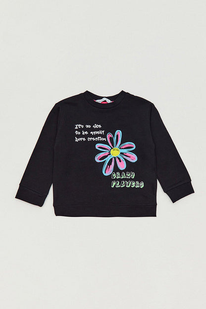 Printed Crew Neck Girl's Sweatshirt