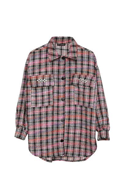 Stone Detailed Tweed Shirt Black