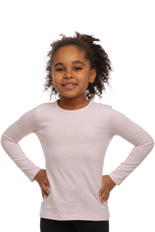 Pale pink Girl's Plain Basic Lycra Long Sleeve T-Shirt