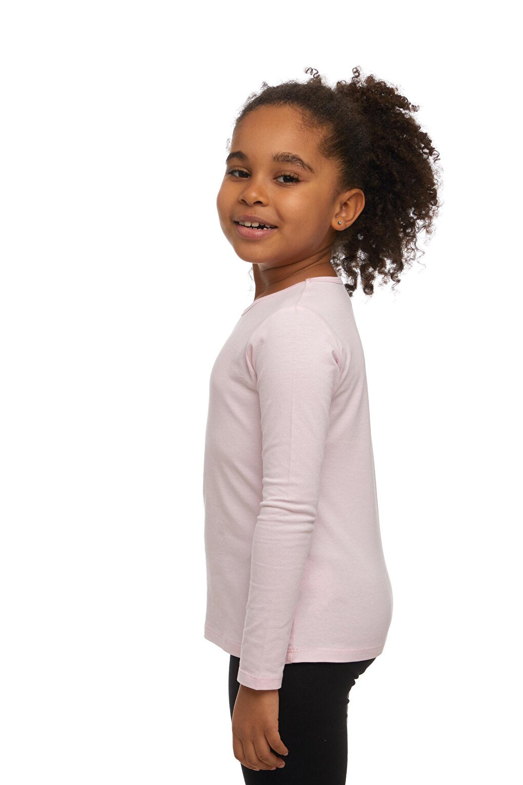 Pale pink Girl's Plain Basic Lycra Long Sleeve T-Shirt