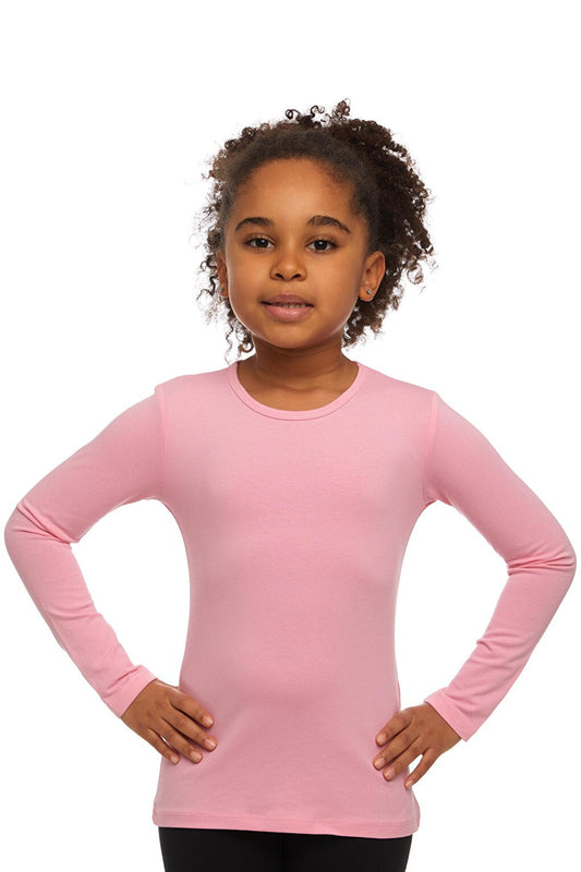 Pink Girl's Plain Basic Lycra Long Sleeve T-Shirt