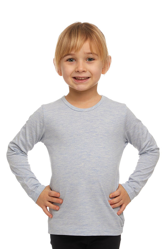 Light Blue Melange Girl's Plain Printed Lycra Long Sleeve T-Shirt