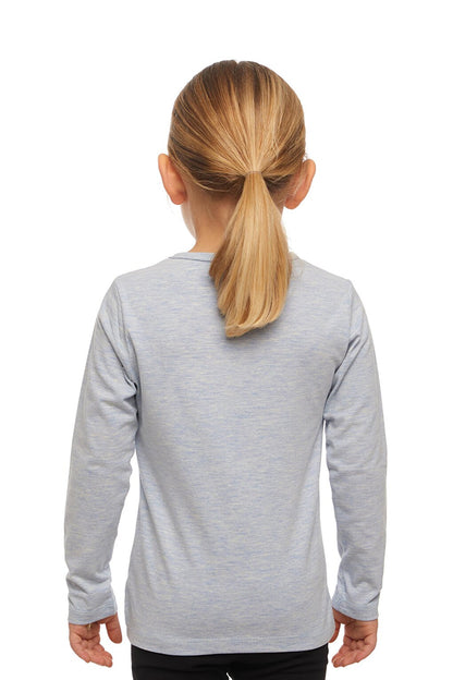 Light Blue Melange Girl's Plain Printed Lycra Long Sleeve T-Shirt