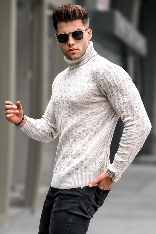 Stone Color Turtleneck Knitwear Sweater 5759