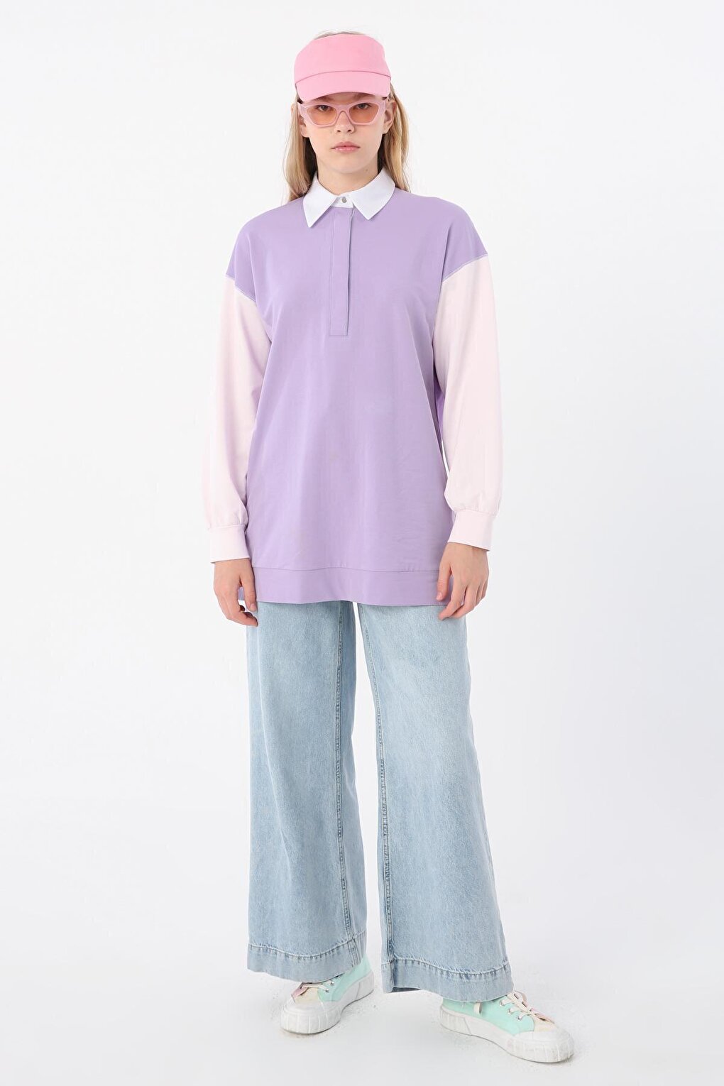 Lilac-Purple Cotton Garnished Thin Carioca Stitched Tunic