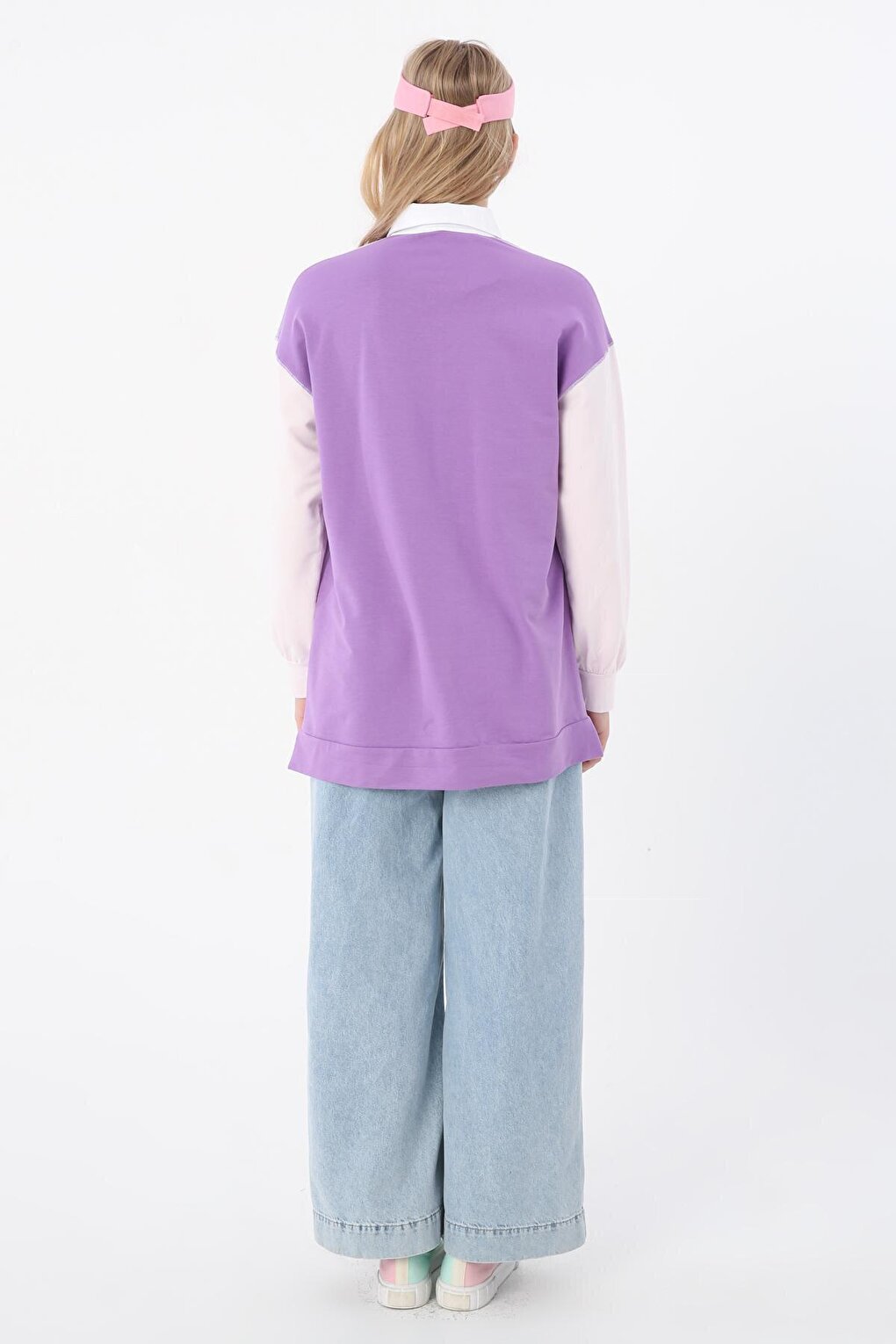 Lilac-Purple Cotton Garnished Thin Carioca Stitched Tunic