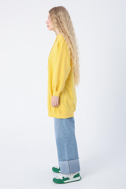 Yellow Cotton Sweat Tunic with Tie Detail on the Collar