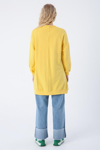 Yellow Cotton Sweat Tunic with Tie Detail on the Collar