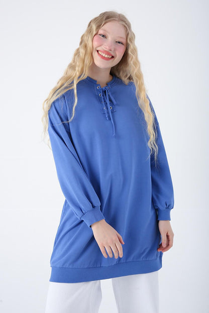 Parliament Cotton Sweat Tunic with Lace Detail on the Collar