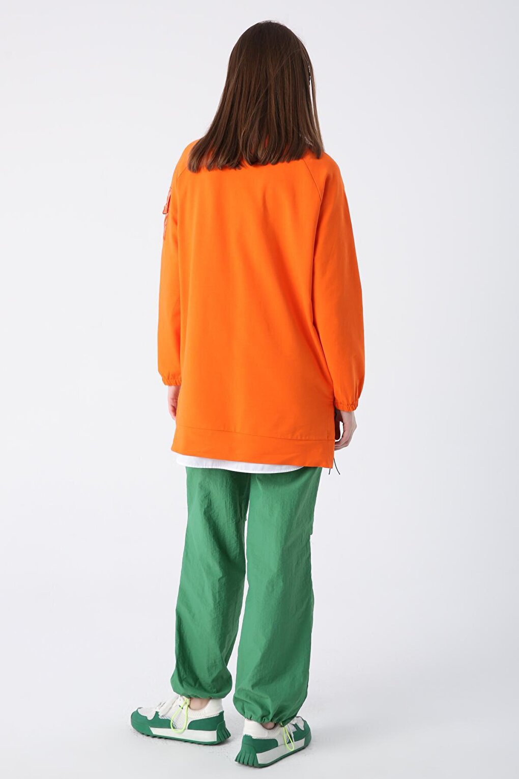 Orange Cotton Garnished Sweat Tunic with Pocket Detail