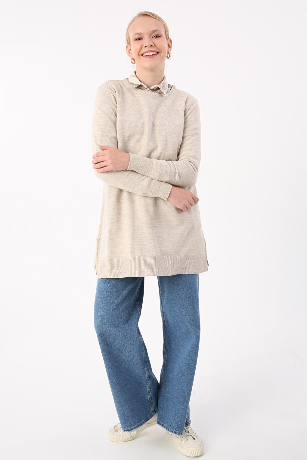 Stone Crew Neck Knitwear Tunic