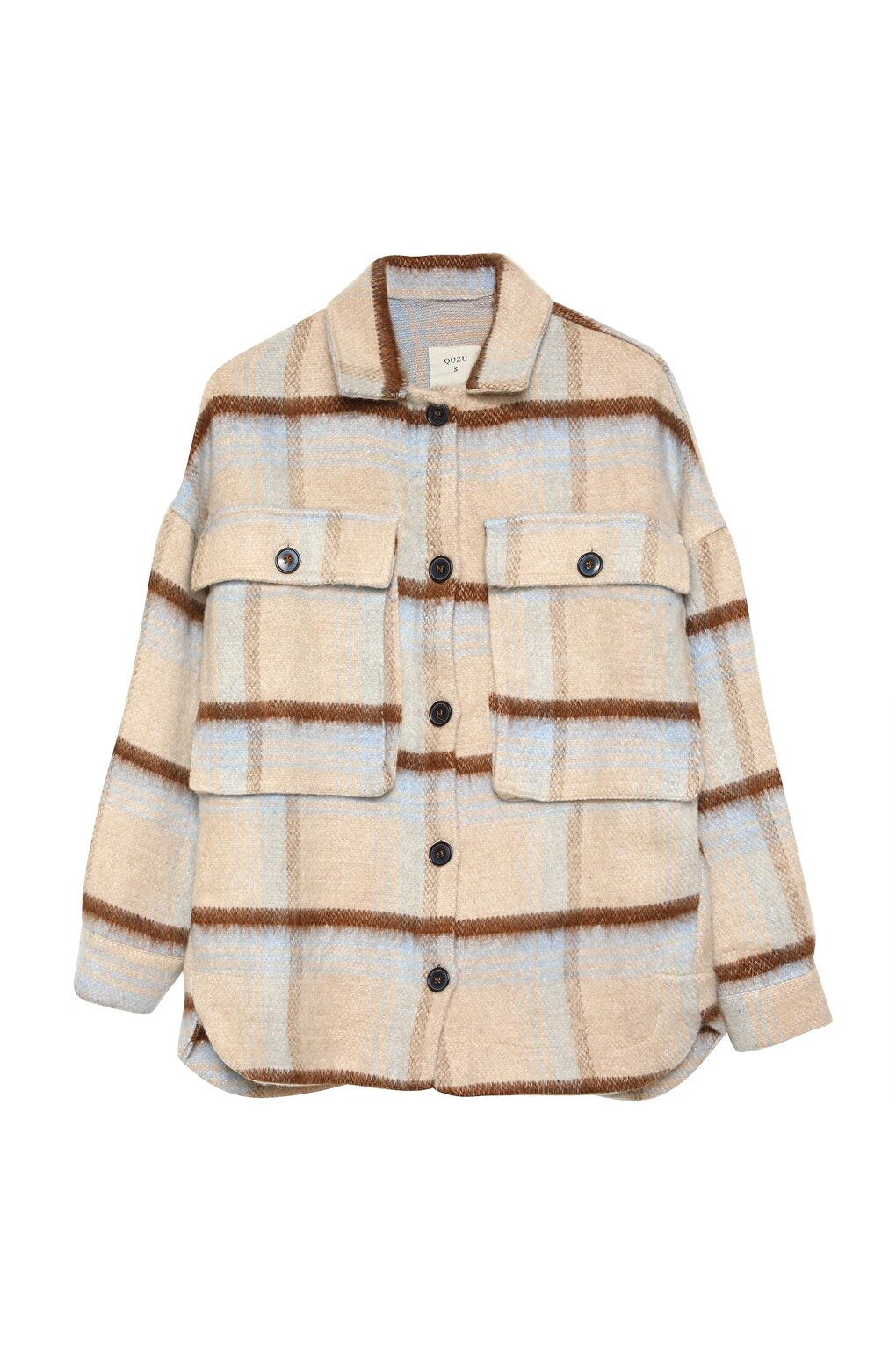 Button Detailed Large Pocket Lumberjack Shirt Stone