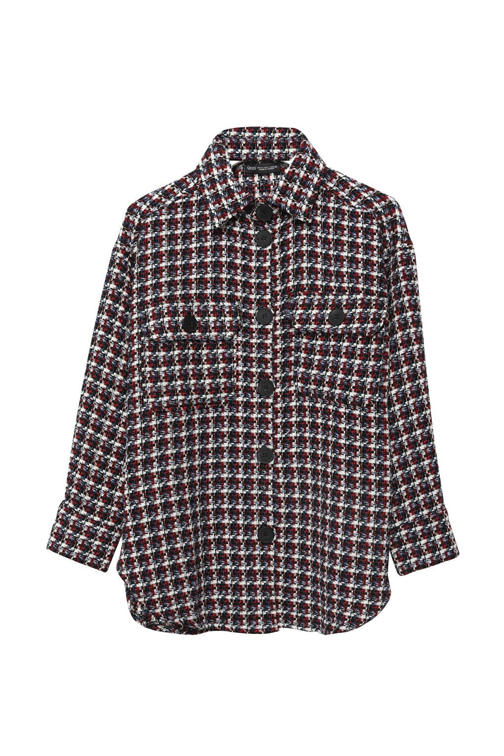 Button Detailed Tweed Shirt Black