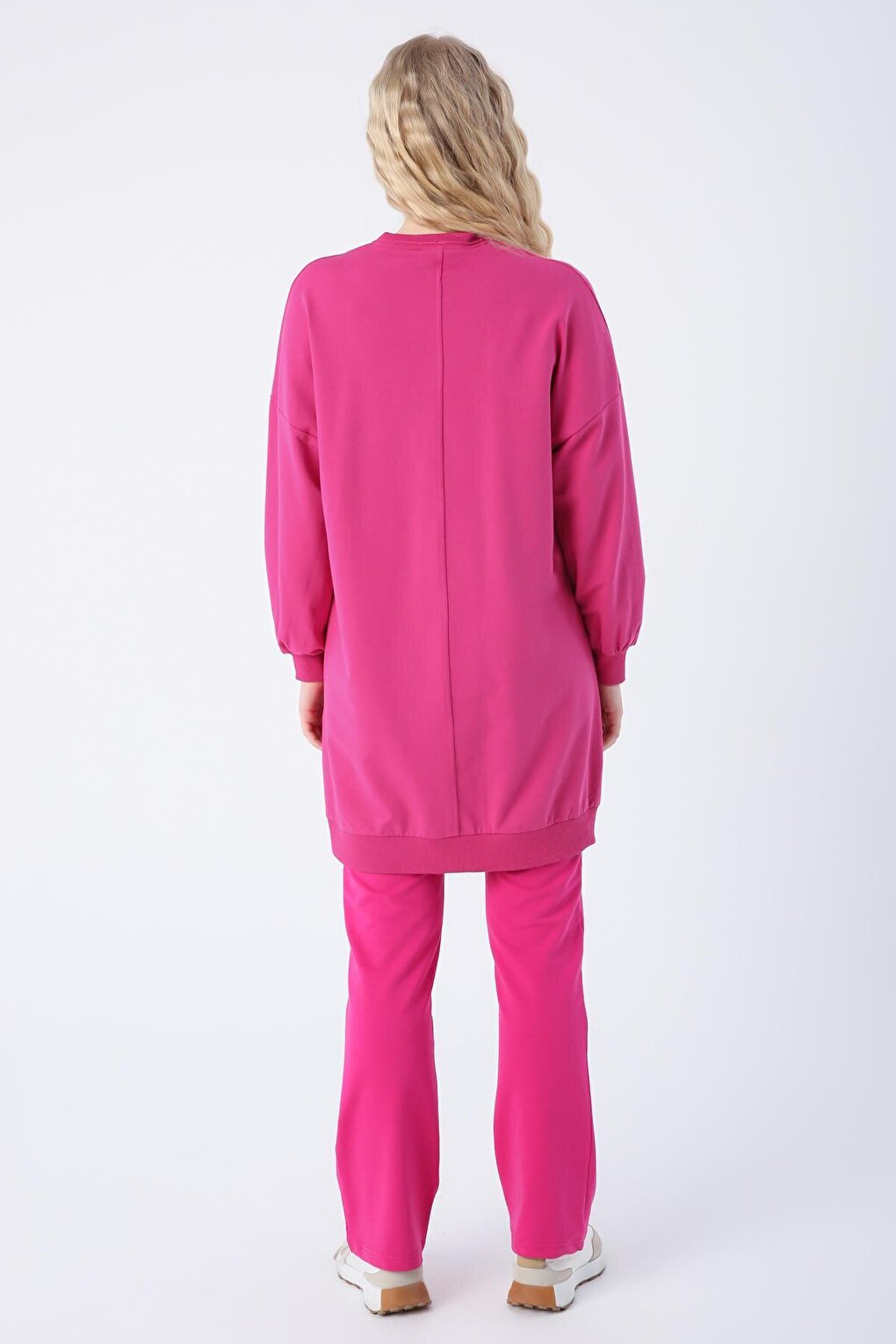 Fuchsia Cotton Sweat Tunic with Lace Detail on the Collar