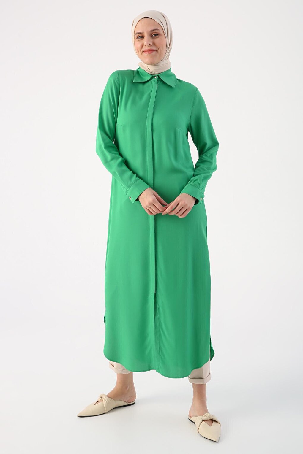 Grass Green Hidden Placket Shirt Tunic