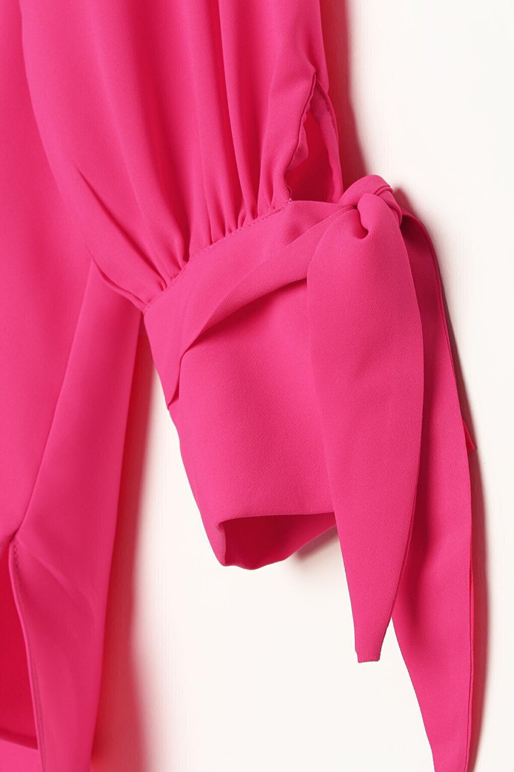 Pink Shirt Tunic with Scarf on Collar and Tie Sleeve Detail