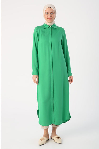 Grass Green Hidden Placket Shirt Tunic