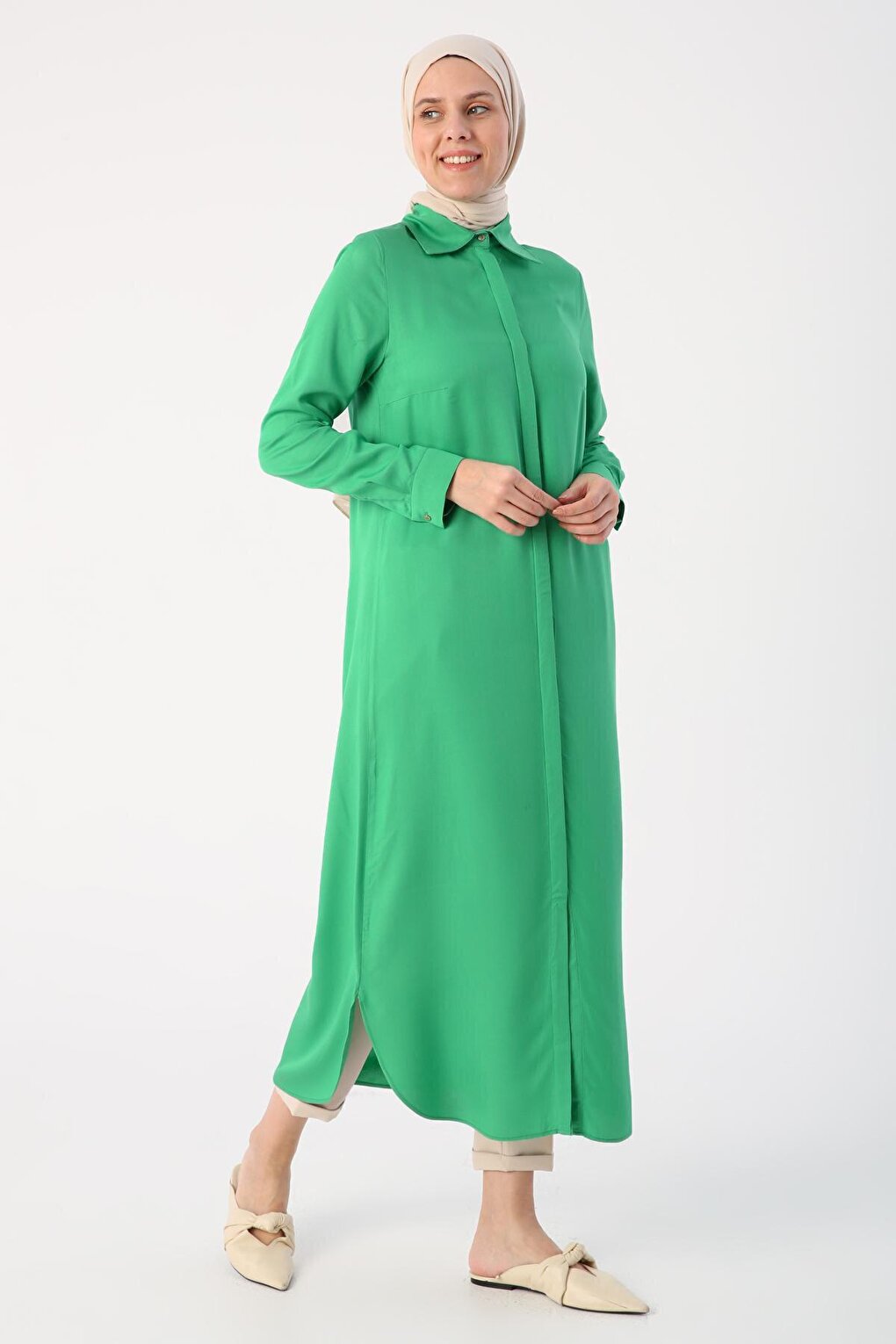 Grass Green Hidden Placket Shirt Tunic