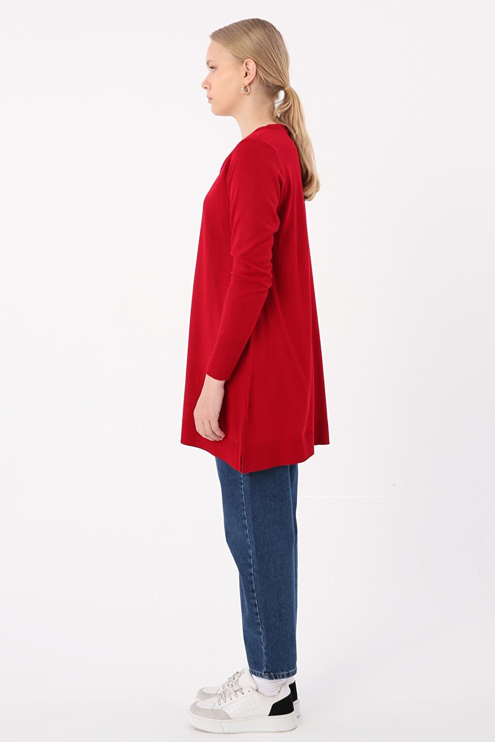 Red V-Neck Knitwear Tunic