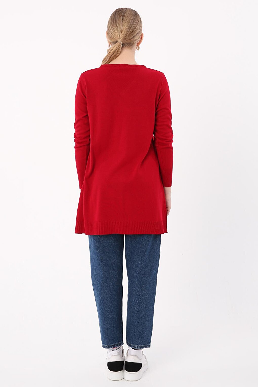 Red V-Neck Knitwear Tunic