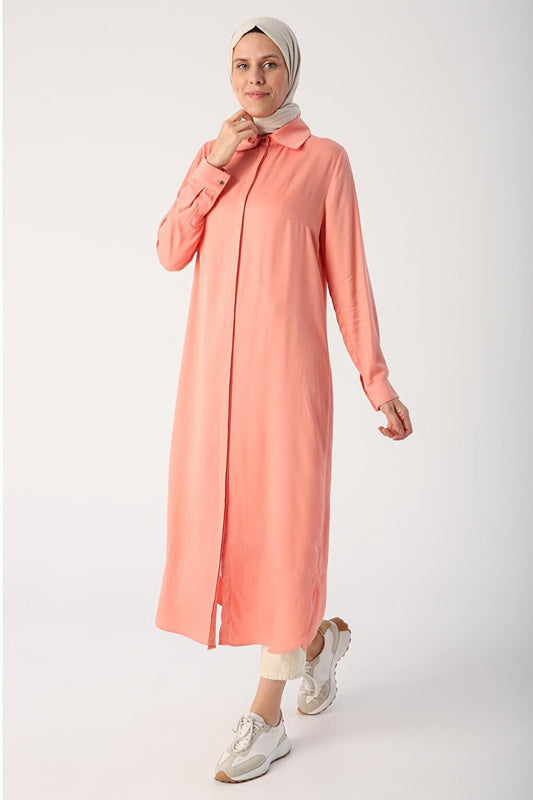 Salmon Hidden Placket Shirt Tunic