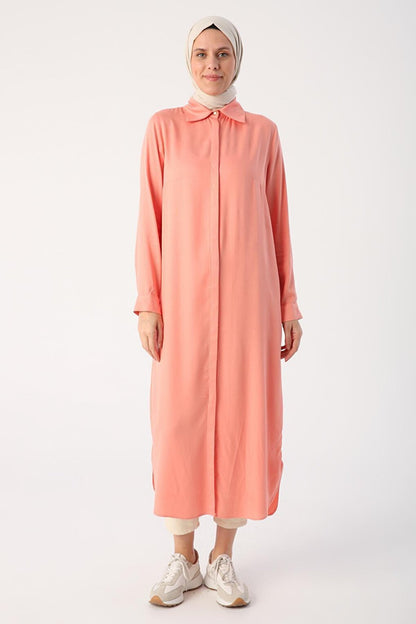 Salmon Hidden Placket Shirt Tunic