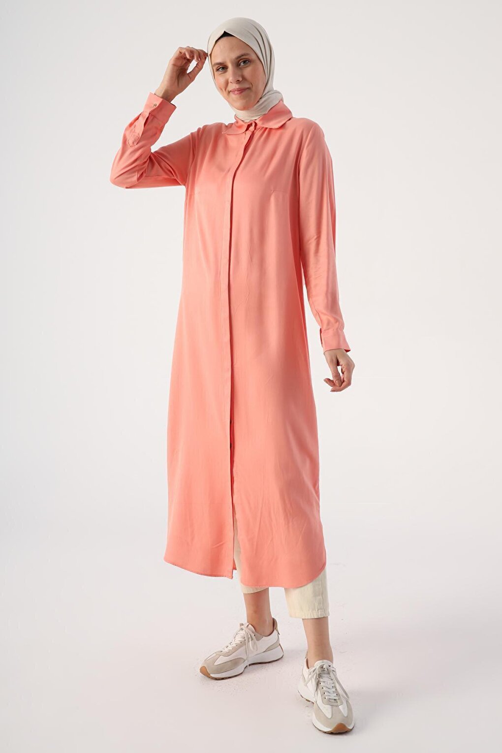 Salmon Hidden Placket Shirt Tunic