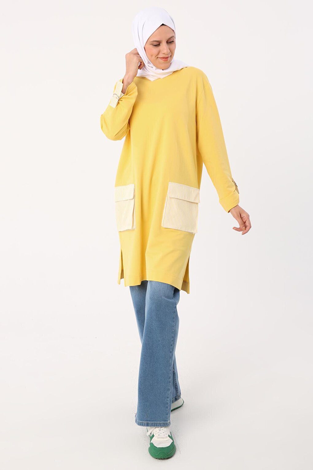 Yellow Sleeves Epaulette Striped Pocket Tunic