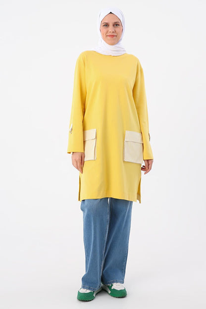 Yellow Sleeves Epaulette Striped Pocket Tunic