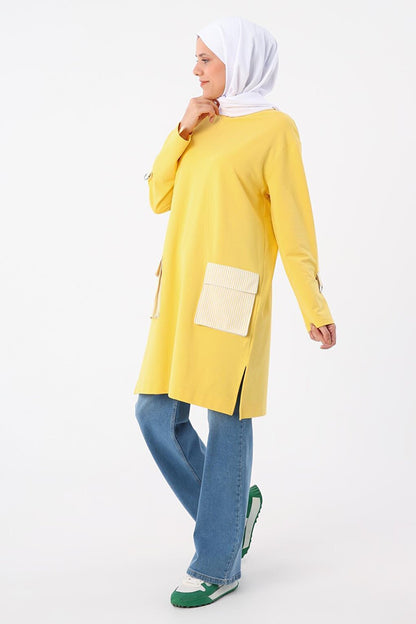 Yellow Sleeves Epaulette Striped Pocket Tunic