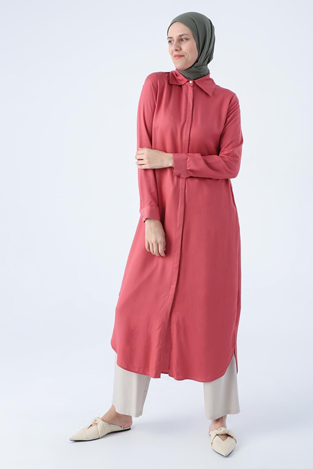 Dusty Rose Hidden Placket Shirt Tunic