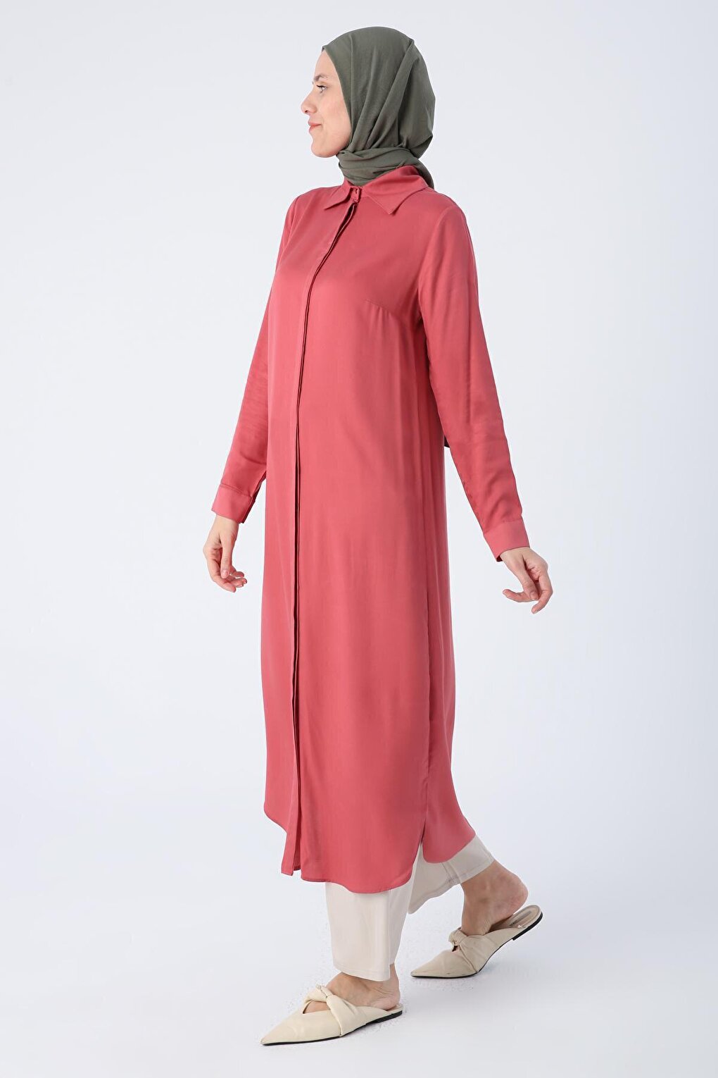 Dusty Rose Hidden Placket Shirt Tunic