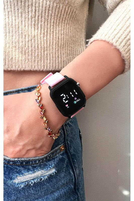 Unisex Pink Silicone Digital LED Wristwatch APWR033307