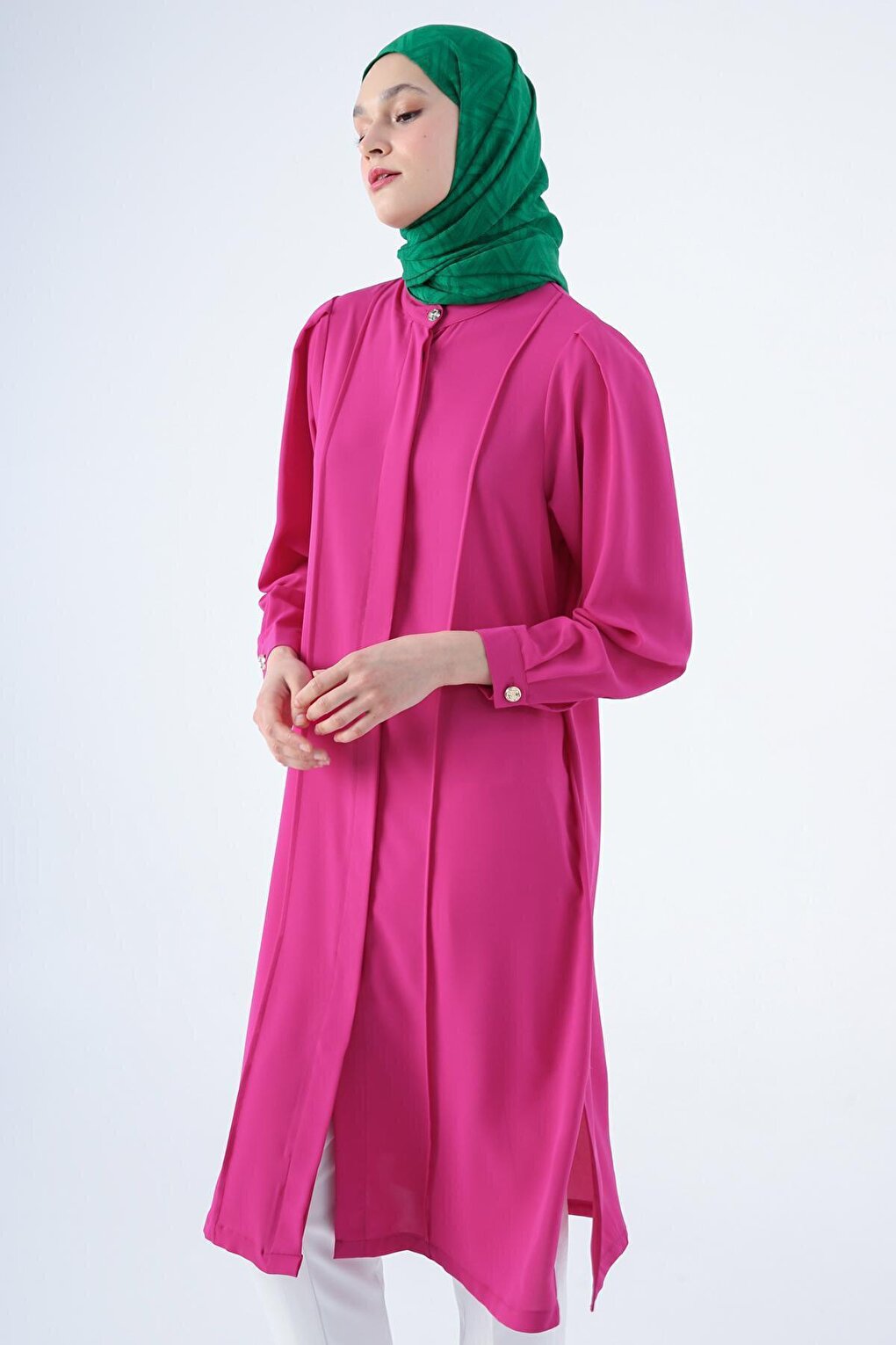 Fuchsia Magnificent Collar Comfortable Long Shirt Tunic