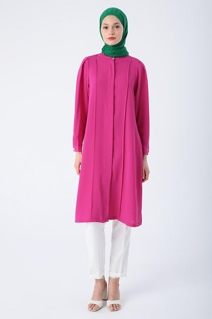 Fuchsia Magnificent Collar Comfortable Long Shirt Tunic