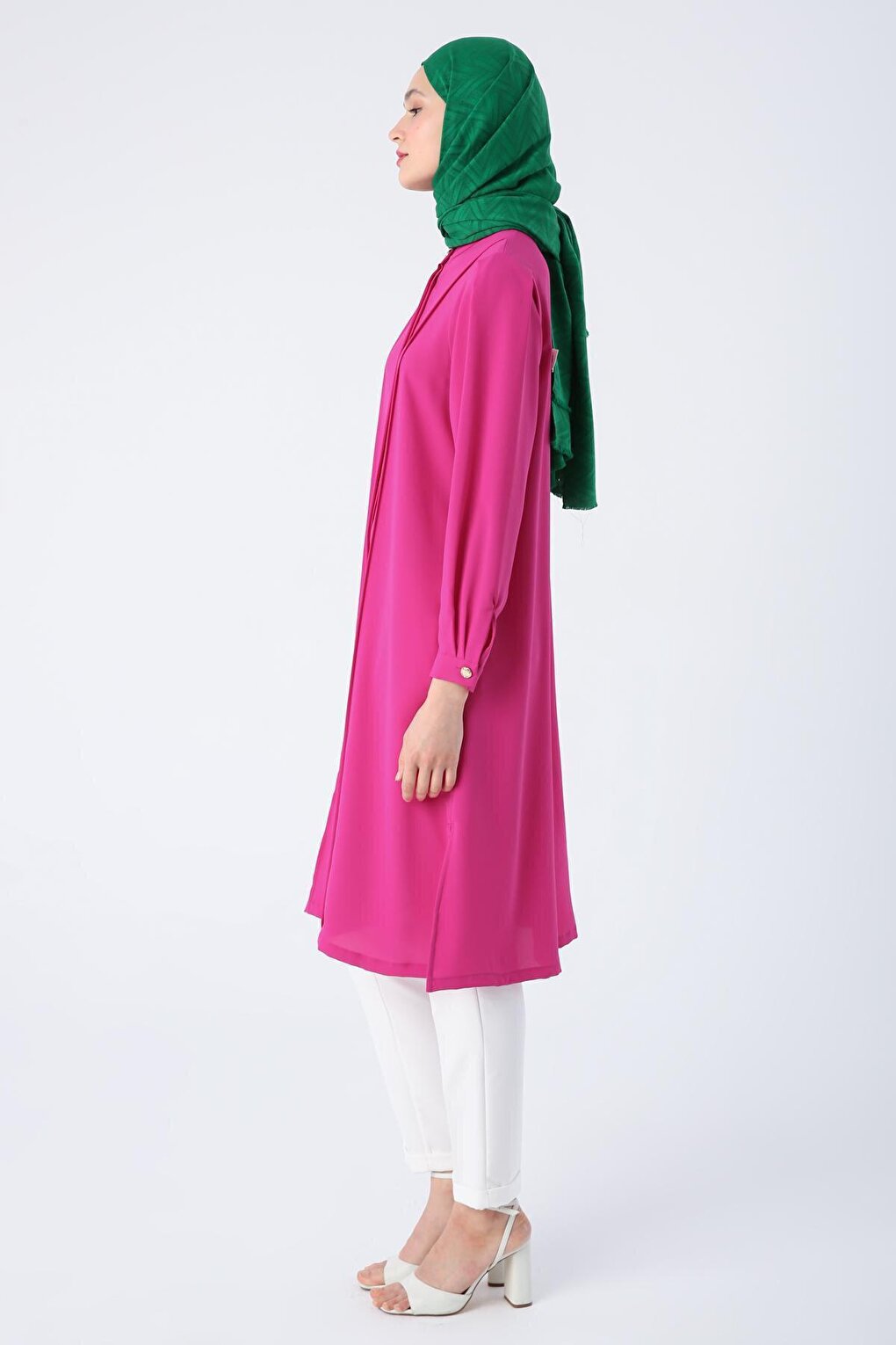 Fuchsia Magnificent Collar Comfortable Long Shirt Tunic