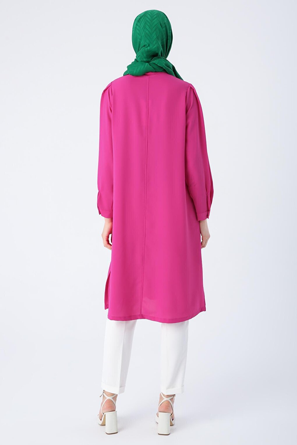 Fuchsia Magnificent Collar Comfortable Long Shirt Tunic