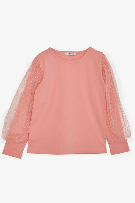 Girl's Blouse Sleeves Salmon with Tulle Detail (Ages 8-12)